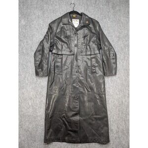 Vintage Pioneer Wear Genuine Leather Black Trench Coat Duster Medium 80s 90s